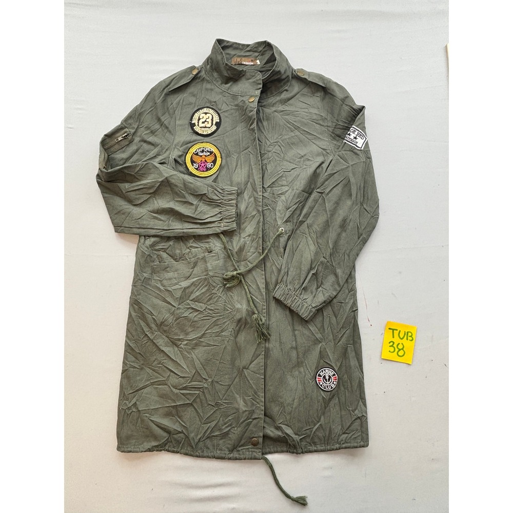 J&S Fashion Olive Green Utility Patch Jacket Military Style Medium